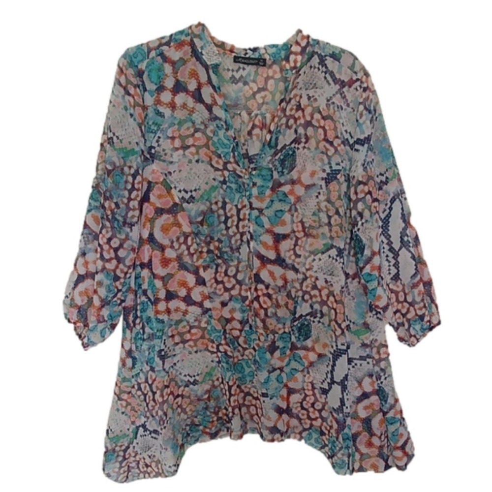 Miraclesuit Tunic Top Womens Medium Multicolor Snakeskin Print Sheer Sharkbite
